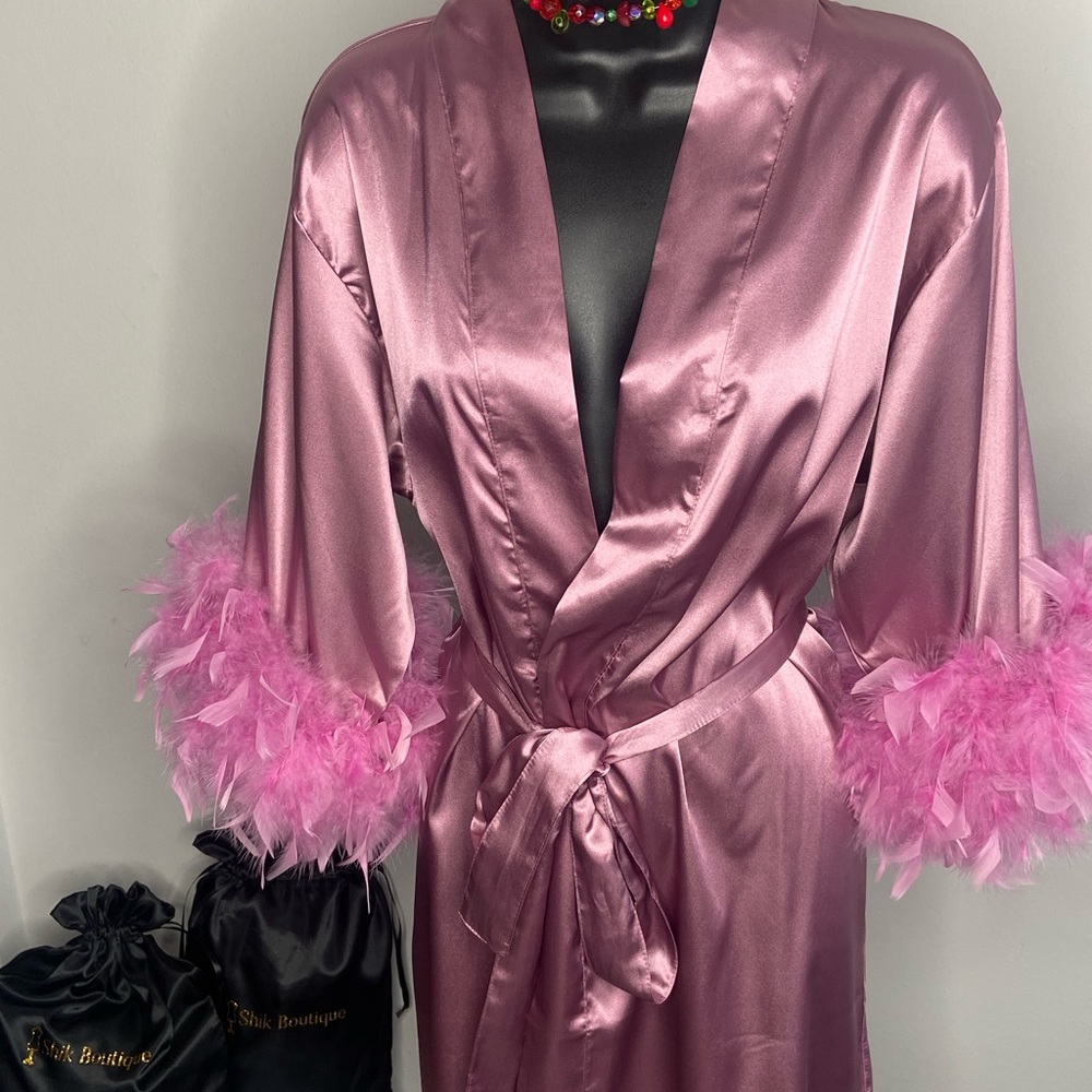 Purple satin robe with fur trim!